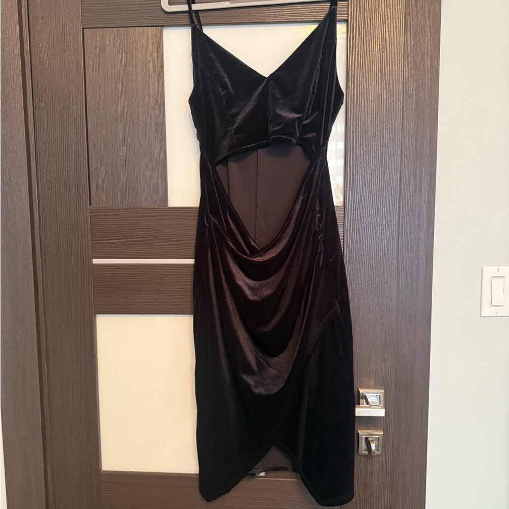 Fashion Nova Black Ruched Asymmetrical Slip Dress